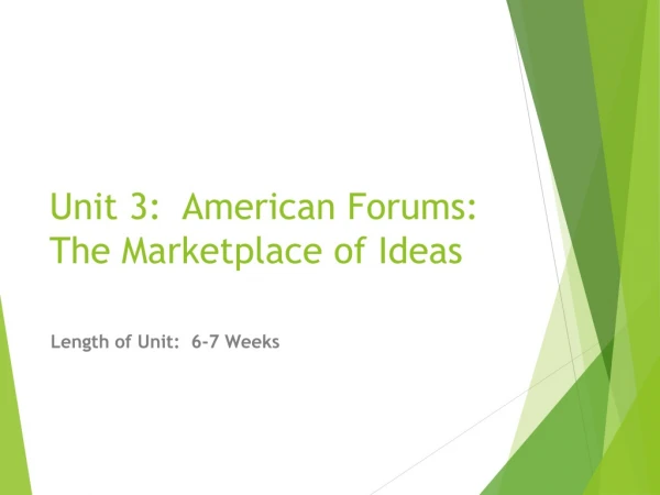 Unit 3: American Forums: The Marketplace of Ideas
