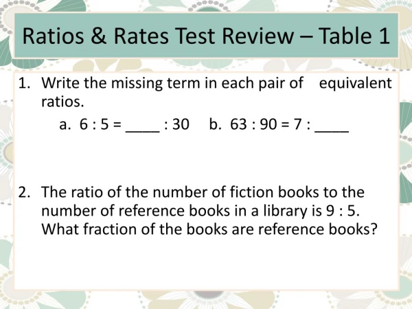 Ratios &amp; Rates Test Review – Table 1