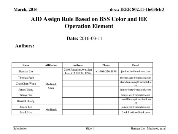 AID Assign Rule Based on BSS Color and HE Operation Element