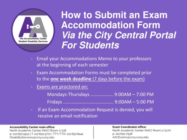 How to Submit an Exam Accommodation Form V ia the City Central Portal For Students