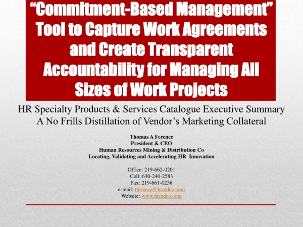 HR Specialty Products &amp; Services Catalogue Executive Summary