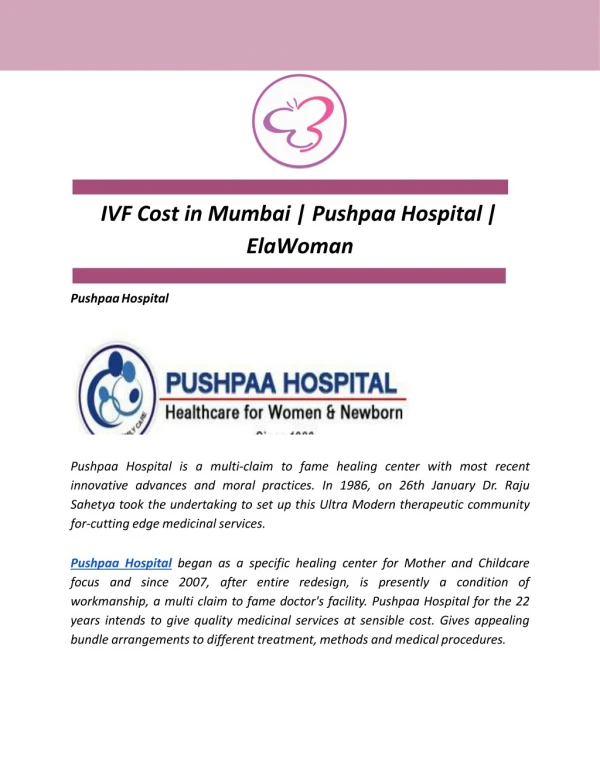 IVF Cost in Mumbai | Pushpaa Hospital | ElaWoman