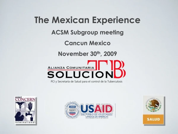 The Mexican Experience ACSM Subgroup meeting Cancun Mexico November 30 th , 2009