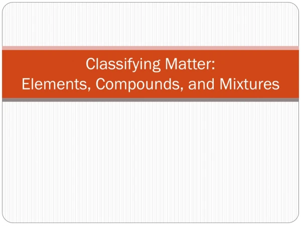 Classifying Matter: Elements, Compounds, and Mixtures