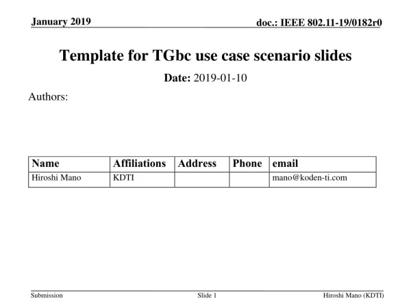 Template for TGbc use case scenario slides