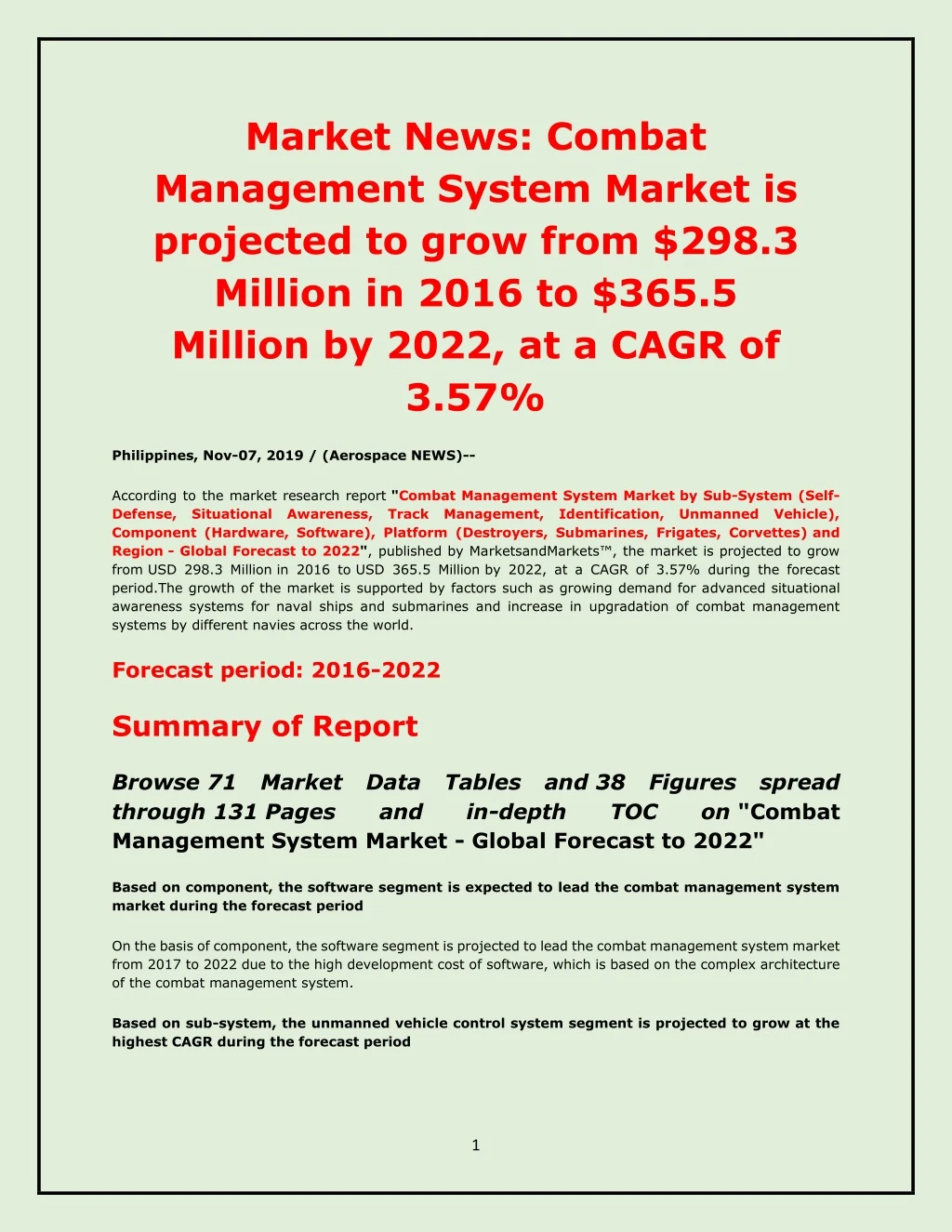 market news combat management system market
