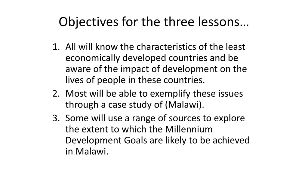 objectives for the three lessons