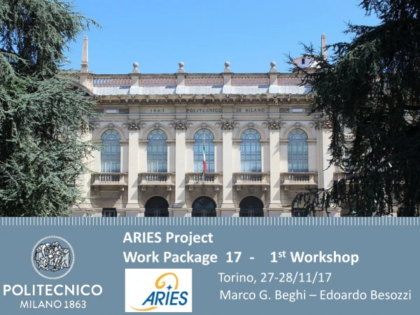 ARIES Project Work Package 17 -	 1 st Workshop Torino, 27-28/11/17