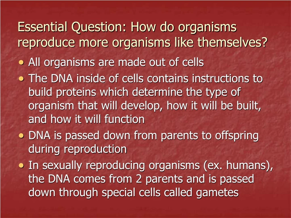 essential question how do organisms reproduce more organisms like themselves