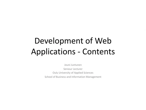 Development of Web Applications - Contents