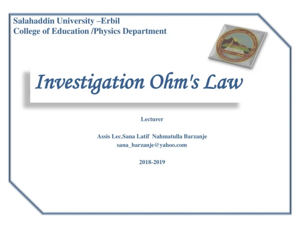 Investigation Ohm's Law
