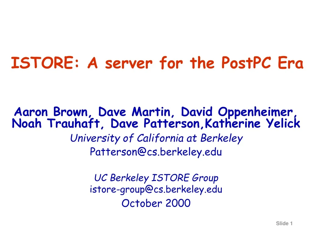 istore a server for the postpc era
