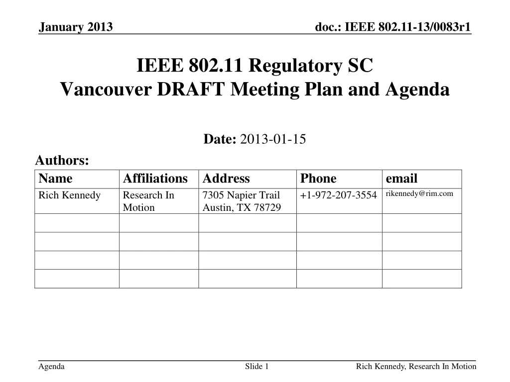 ieee 802 11 regulatory sc vancouver draft meeting plan and agenda