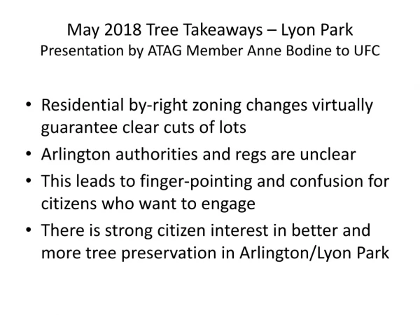 May 2018 Tree Takeaways – Lyon Park Presentation by ATAG Member Anne Bodine to UFC