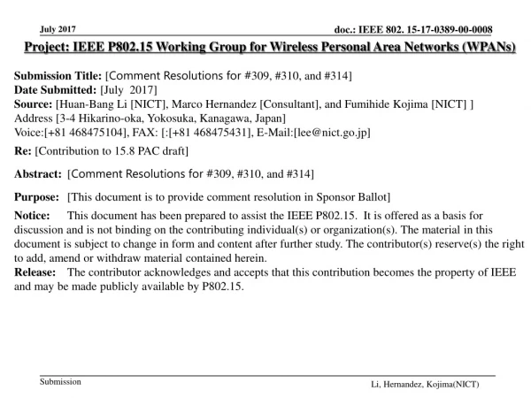 Project: IEEE P802.15 Working Group for Wireless Personal Area Networks (WPANs)