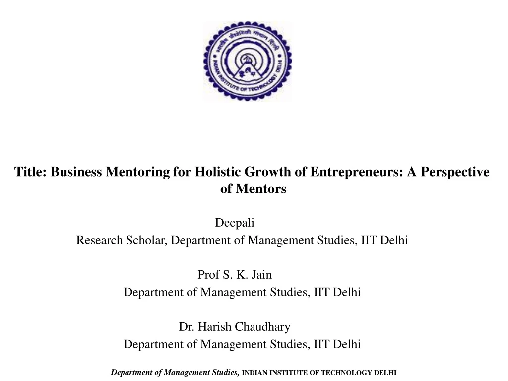 title business mentoring for holistic growth of entrepreneurs a perspective of mentors