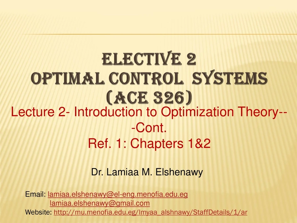 elective 2 optimal control systems ace 326