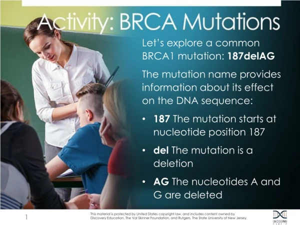 Let’s explore a common BRCA1 mutation: 187delAG