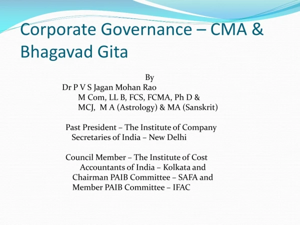 Corporate Governance – CMA &amp; Bhagavad Gita