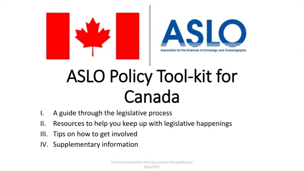 ASLO Policy T ool-kit for Canada