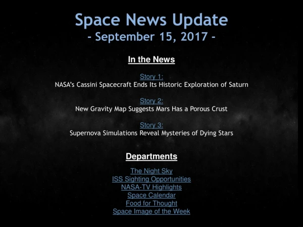 Space News Update - September 15, 2017 -
