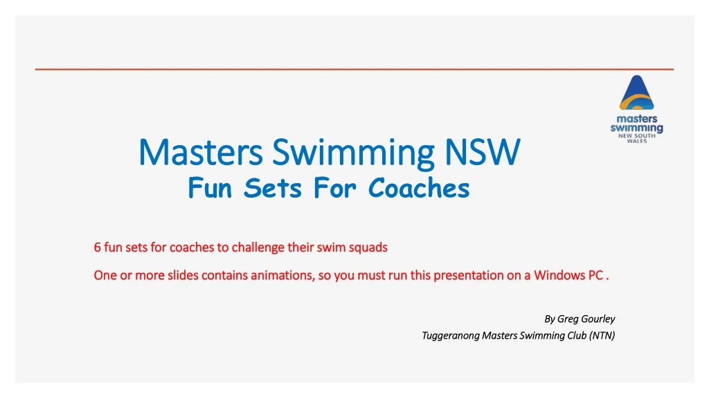 masters swimming nsw fun sets for coaches