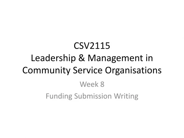 Csv 2 115 Leadership &amp; Management in Community Service Organisations