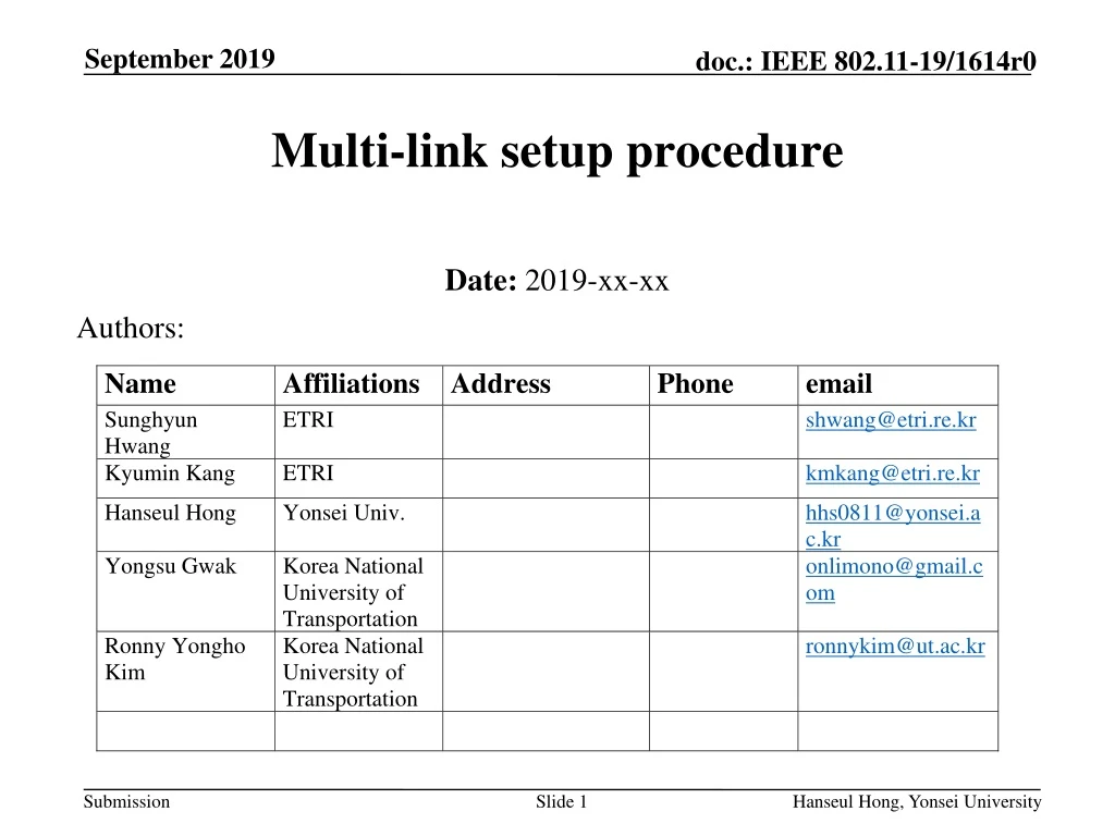 multi link setup procedure