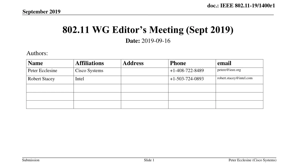 802 11 wg editor s meeting sept 2019