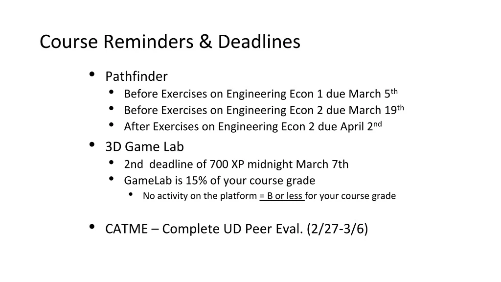 course reminders deadlines
