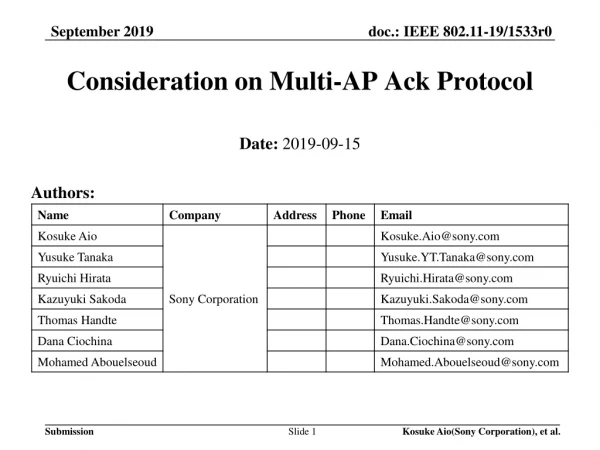 Consideration on Multi-AP Ack Protocol