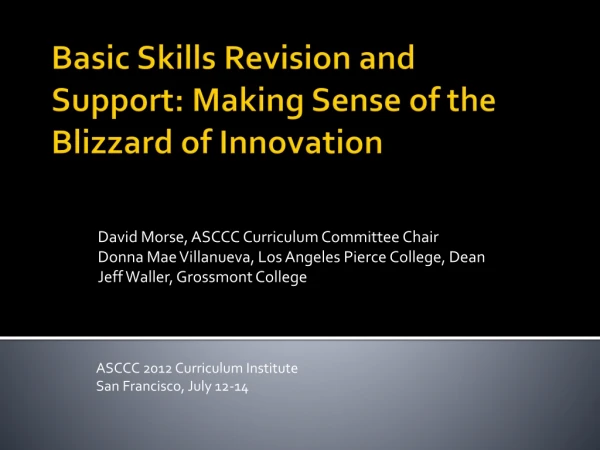 Basic Skills Revision and Support: Making Sense of the Blizzard of Innovation