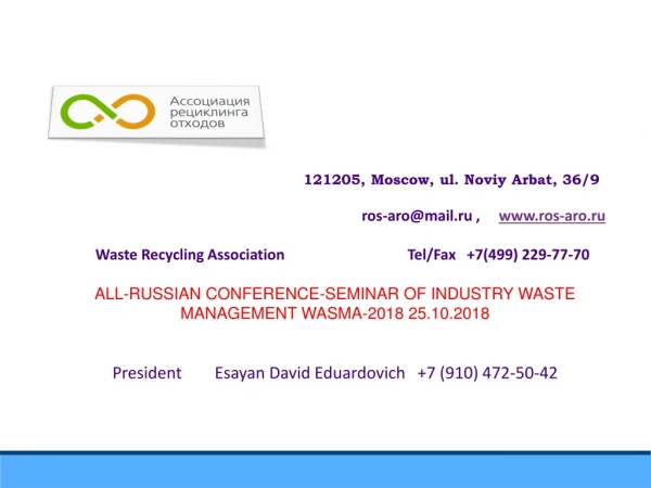 Role of the Association . Waste oil market. Extended Producer Responsibility (EPR)