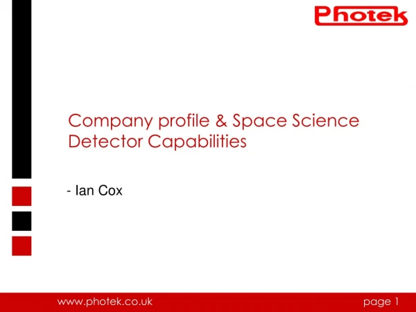 Company profile &amp; Space Science Detector Capabilities