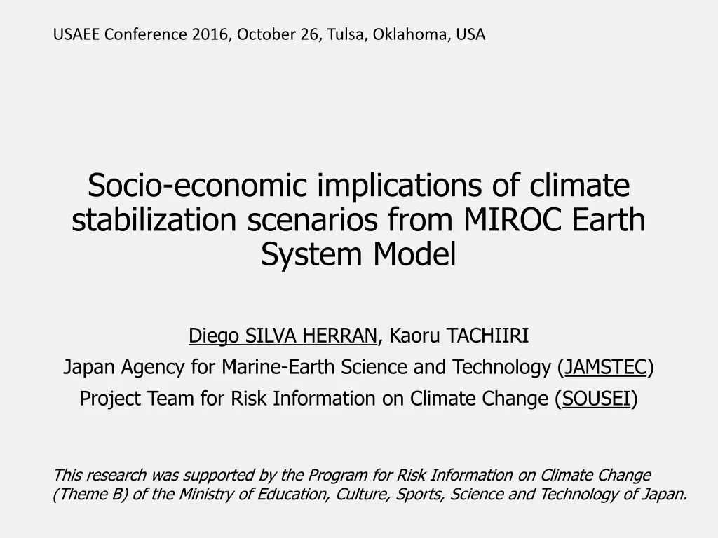 socio economic implications of climate stabilization scenarios from miroc earth system model