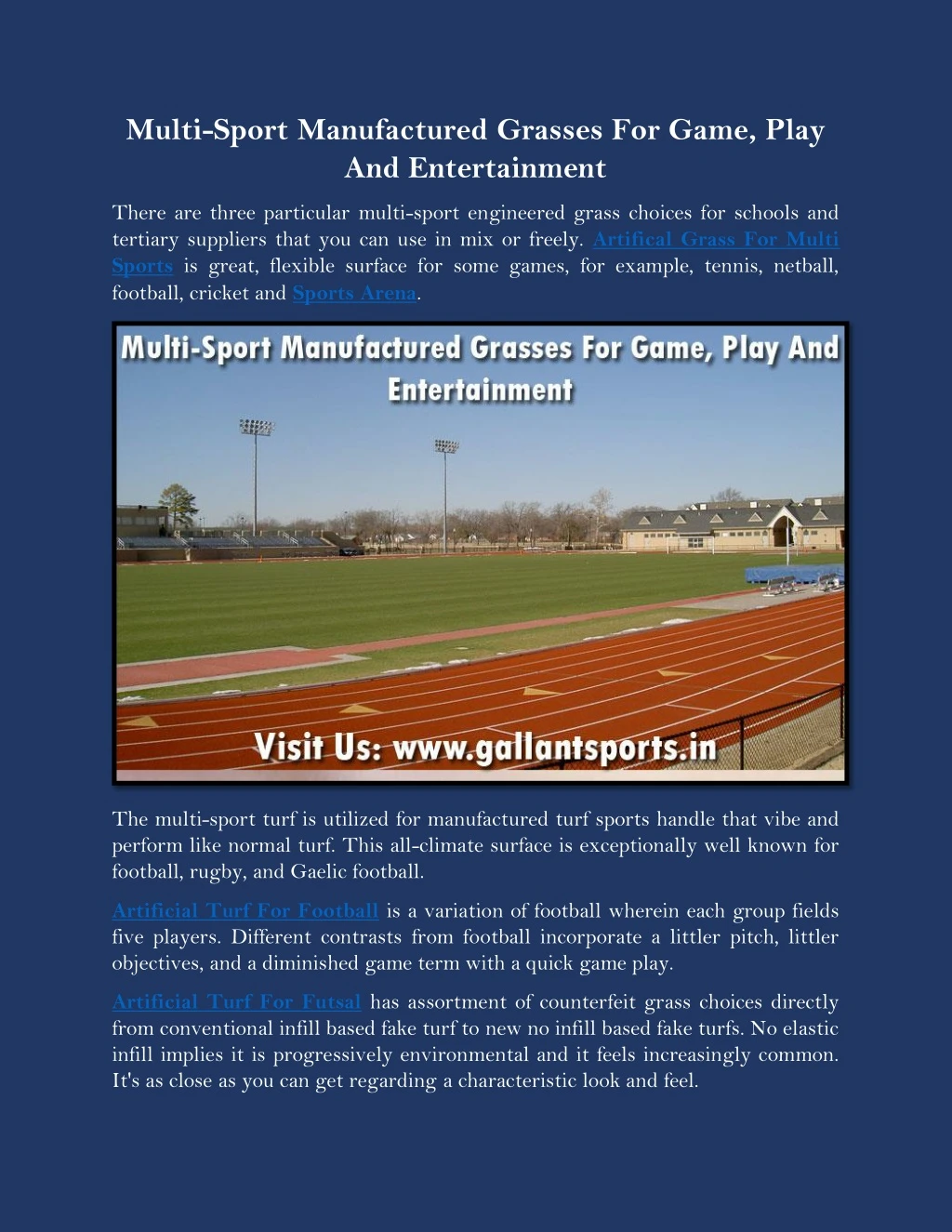 multi sport manufactured grasses for game play