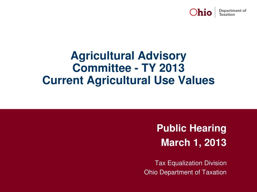 agricultural advisory committee ty 2013 current agricultural use values