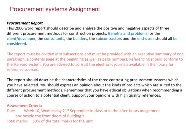 Procurement systems Assignment
