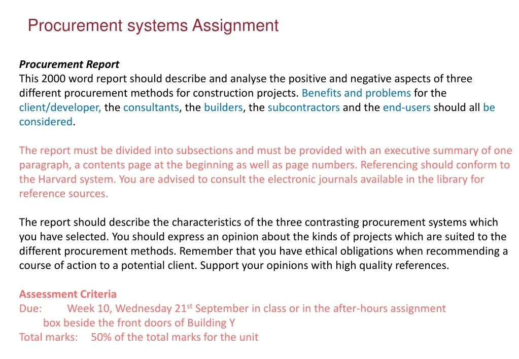 procurement systems assignment