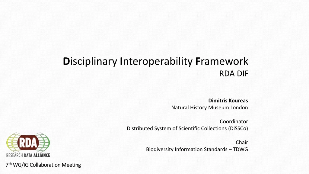 d isciplinary i nteroperability f ramework rda dif