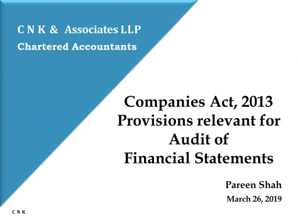 Companies Act, 2013 Provisions relevant for Audit of Financial Statements