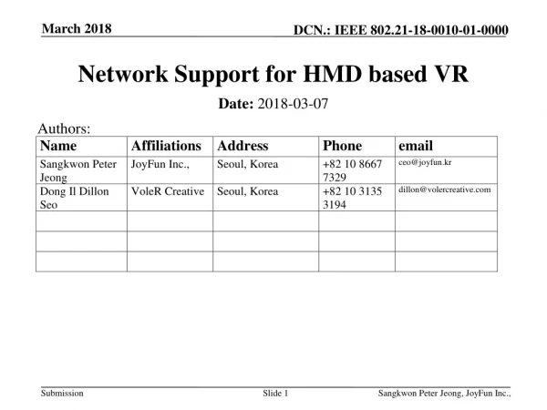 Network Support for HMD based VR