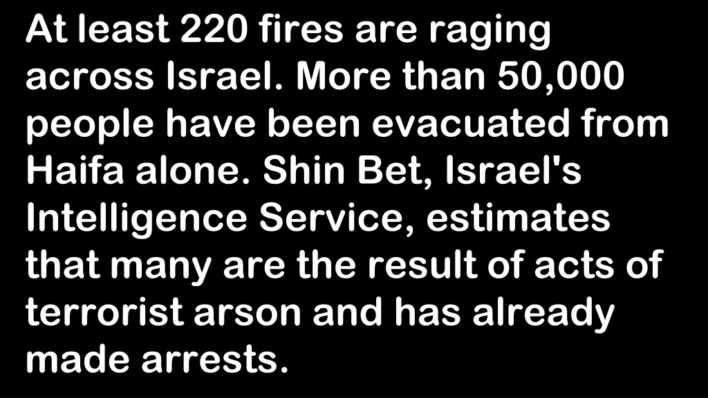 at least 220 fires are raging across israel more