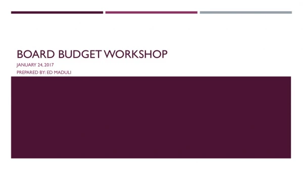 Board Budget Workshop