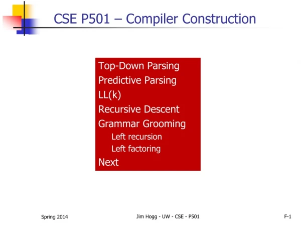 CSE P501 – Compiler Construction