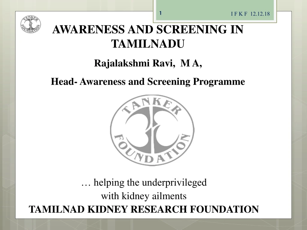 awareness and screening in tamilnadu rajalakshmi