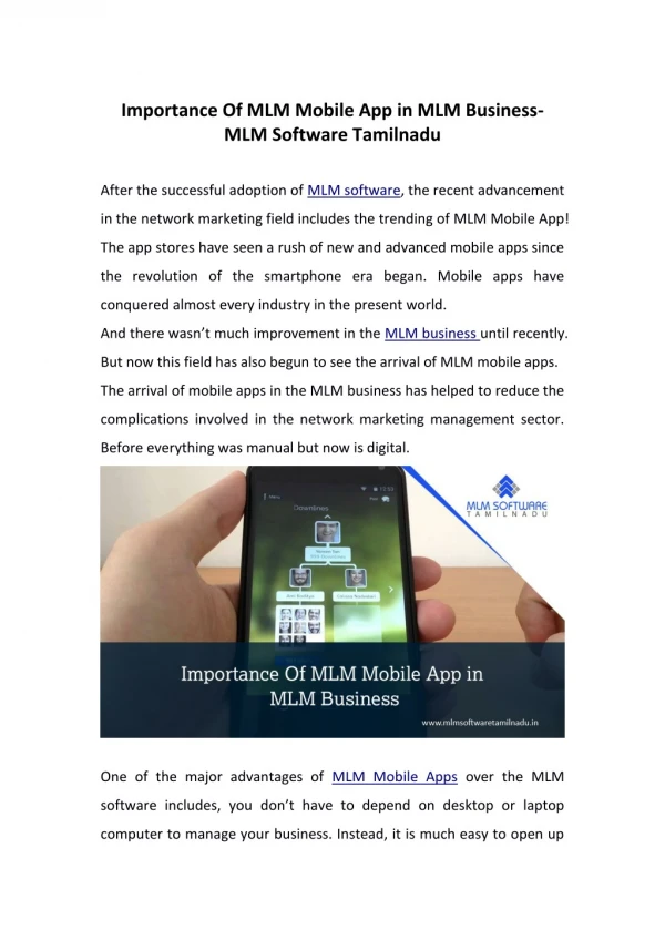 importance of mlm mobile app in mlm business