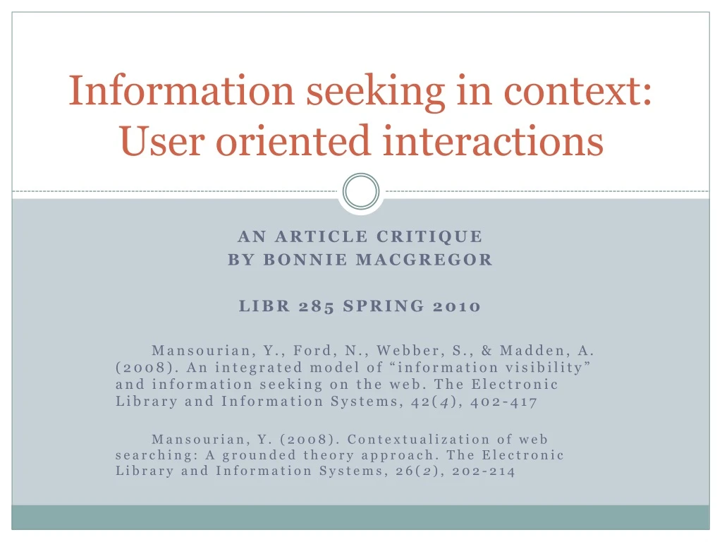 information seeking in context user oriented interactions