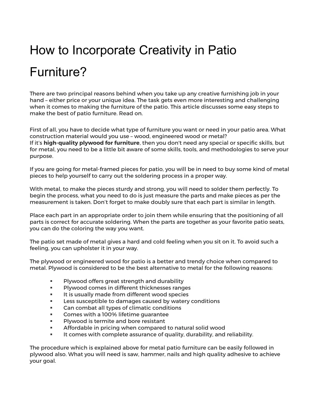 how to incorporate creativity in patio furniture