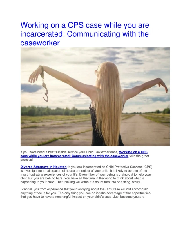 Working on a CPS case while you are incarcerated: Communicating with the caseworker